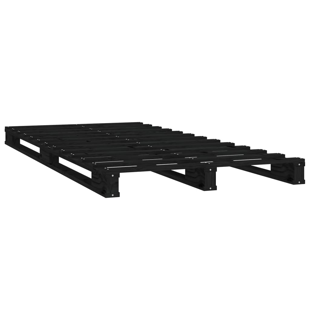 Cama de paletes pequena de solteiro 75x190cm pinho maciço preto