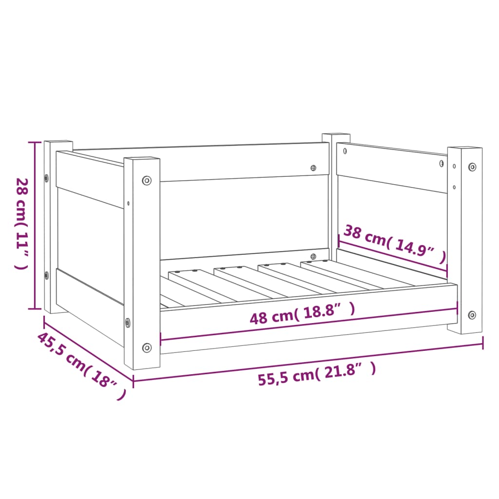 Cama para cães 55,5x45,5x28 cm madeira de pinho maciça branco