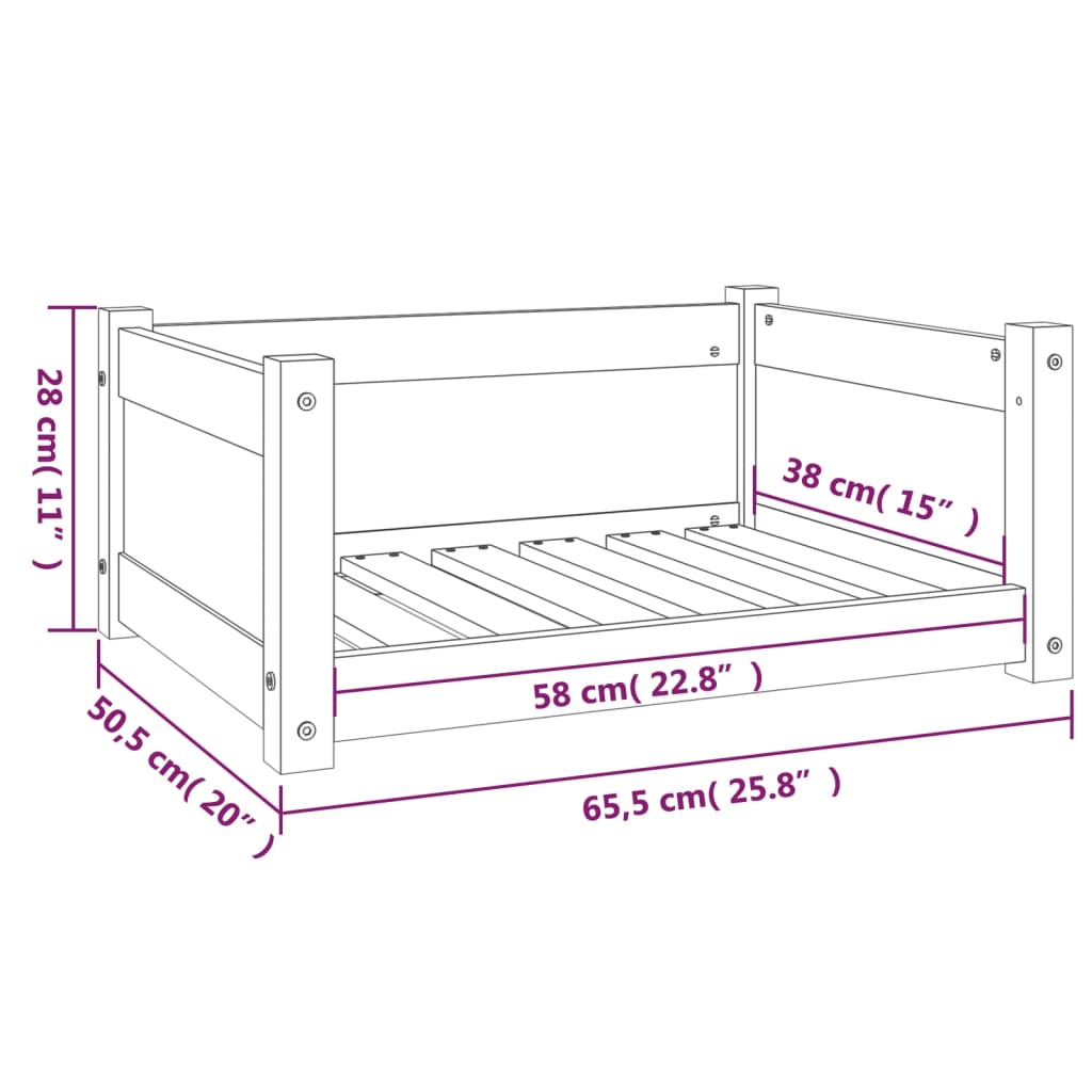 Cama para cães 65,5x50,5x28 cm madeira de pinho maciça