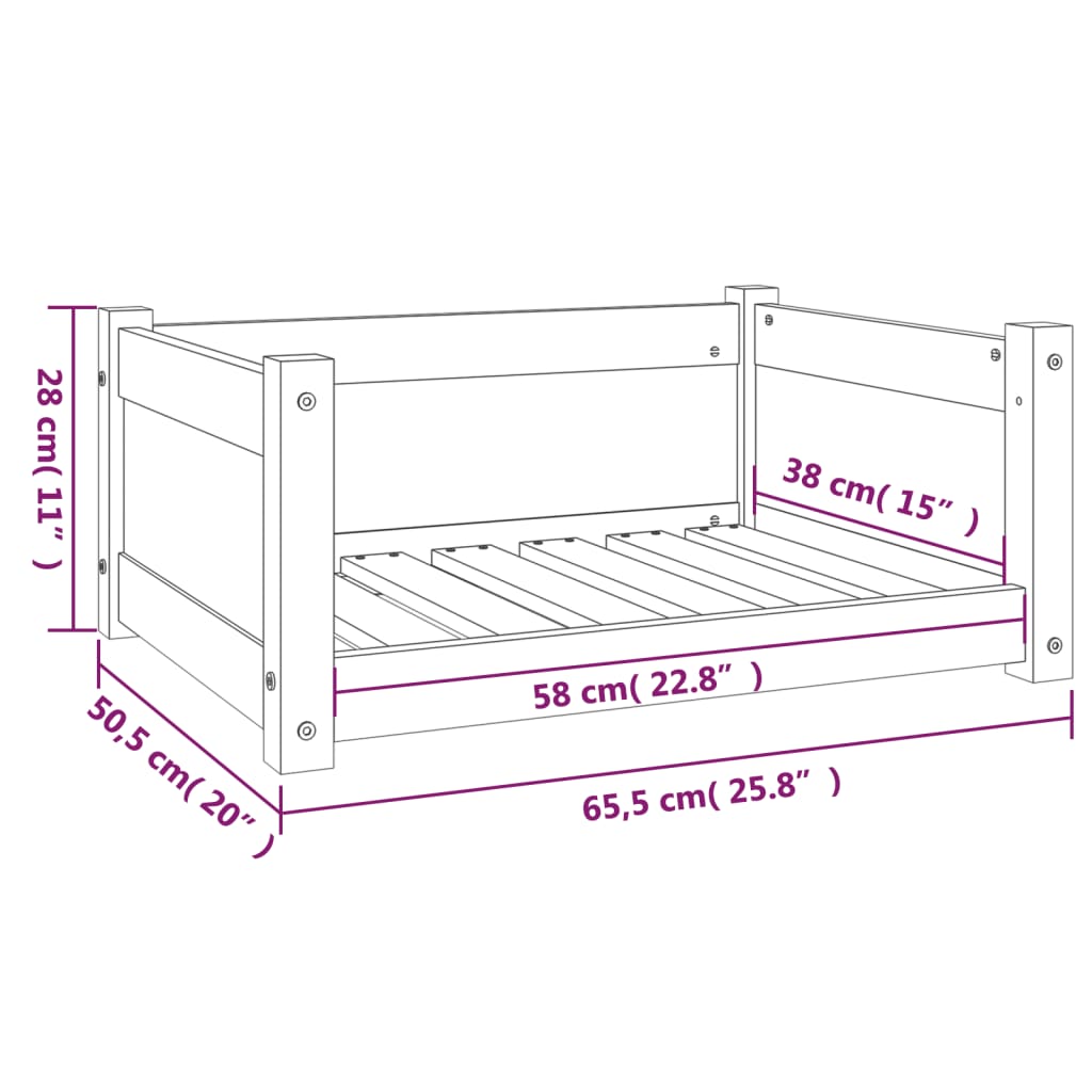 Cama p/ cães 65,5x50,5x28 cm madeira pinho maciça castanho mel