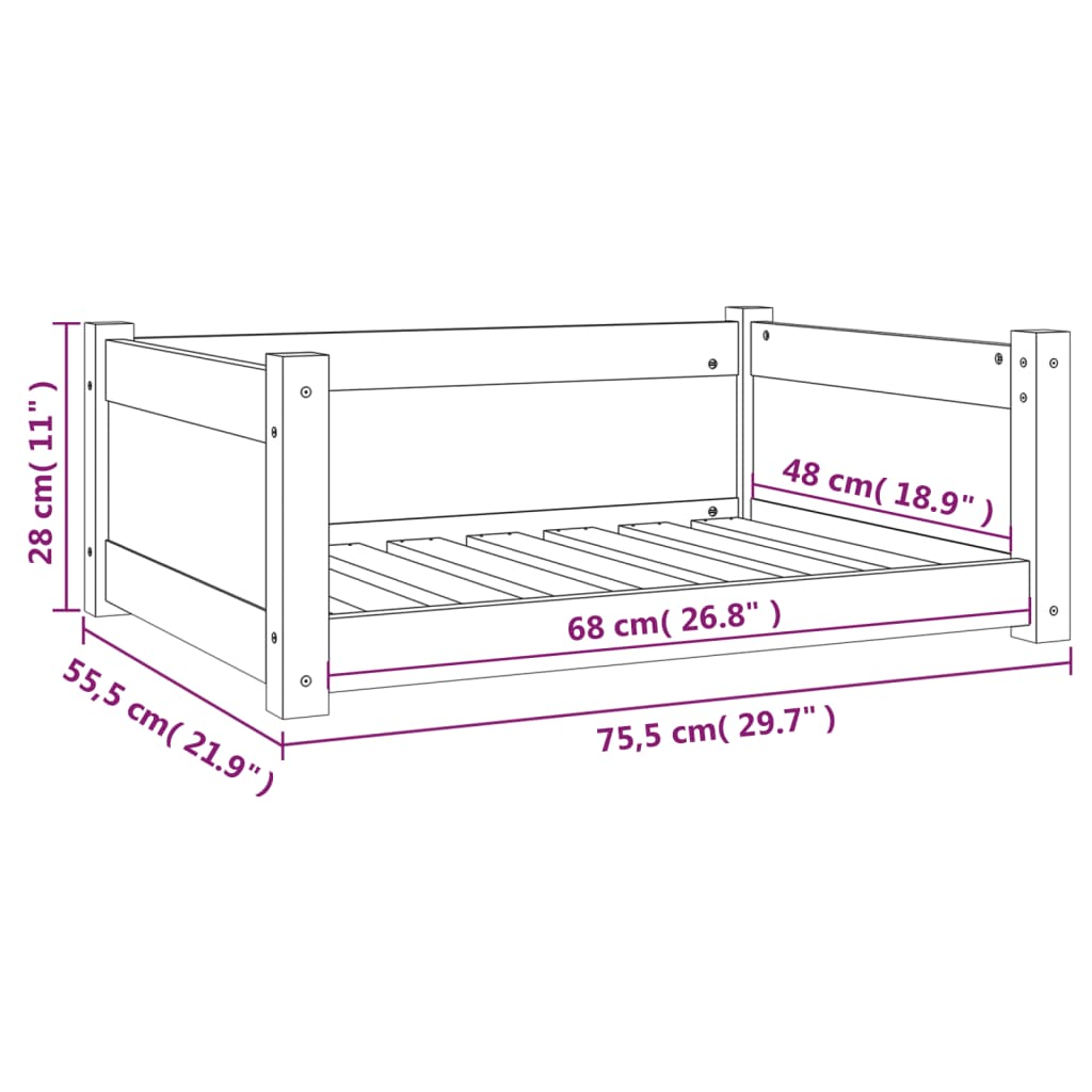 Cama p/ cães 75,5x55,5x28 cm madeira pinho maciça castanho mel