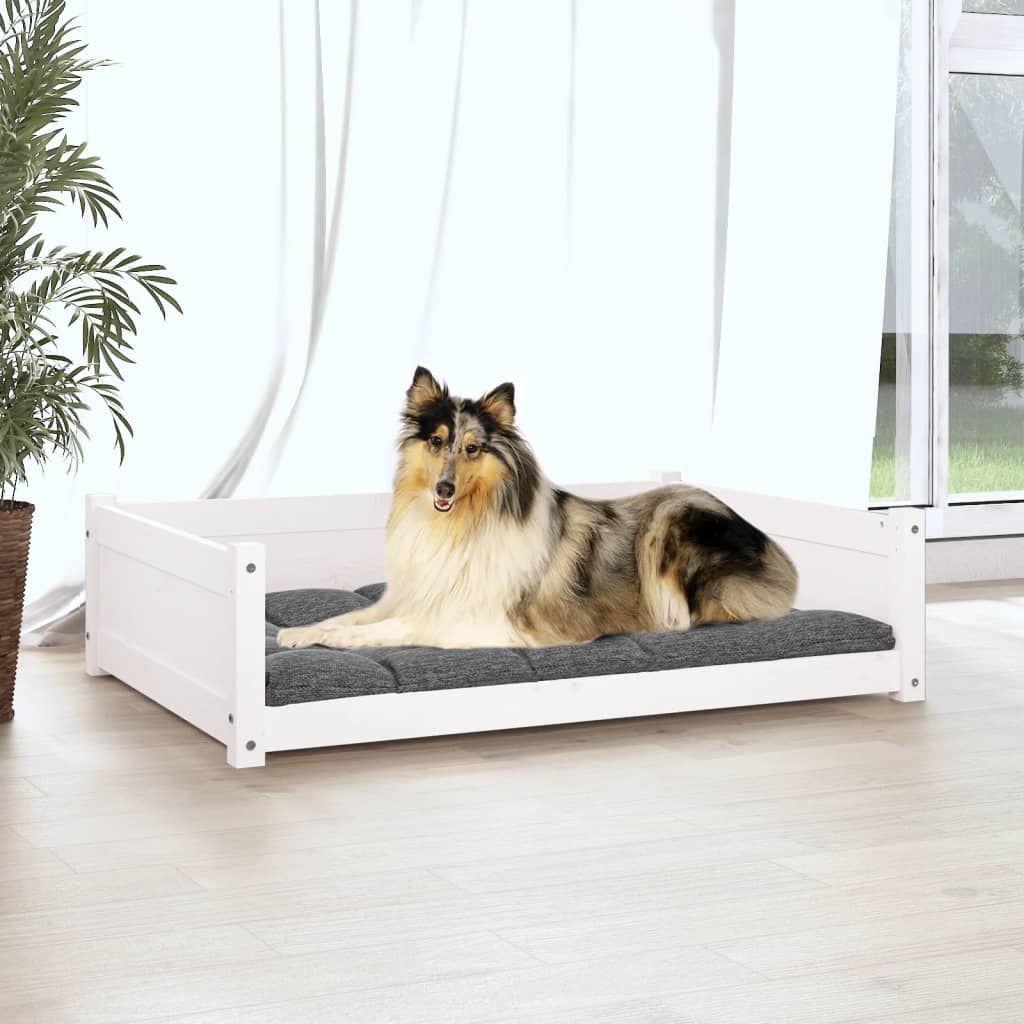 Cama para cães 95,5x65,5x28 cm madeira de pinho maciça branco