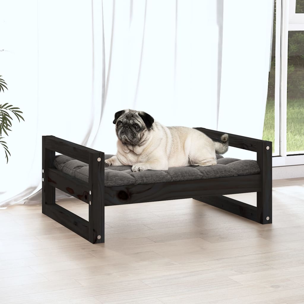 Cama para cães 65,5x50,5x28 cm madeira de pinho maciça preto