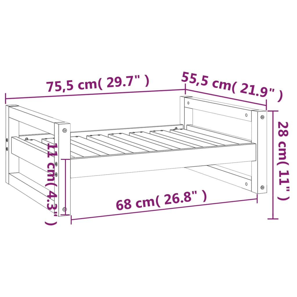 Cama p/ cães 75,5x55,5x28 cm madeira pinho maciça castanho mel