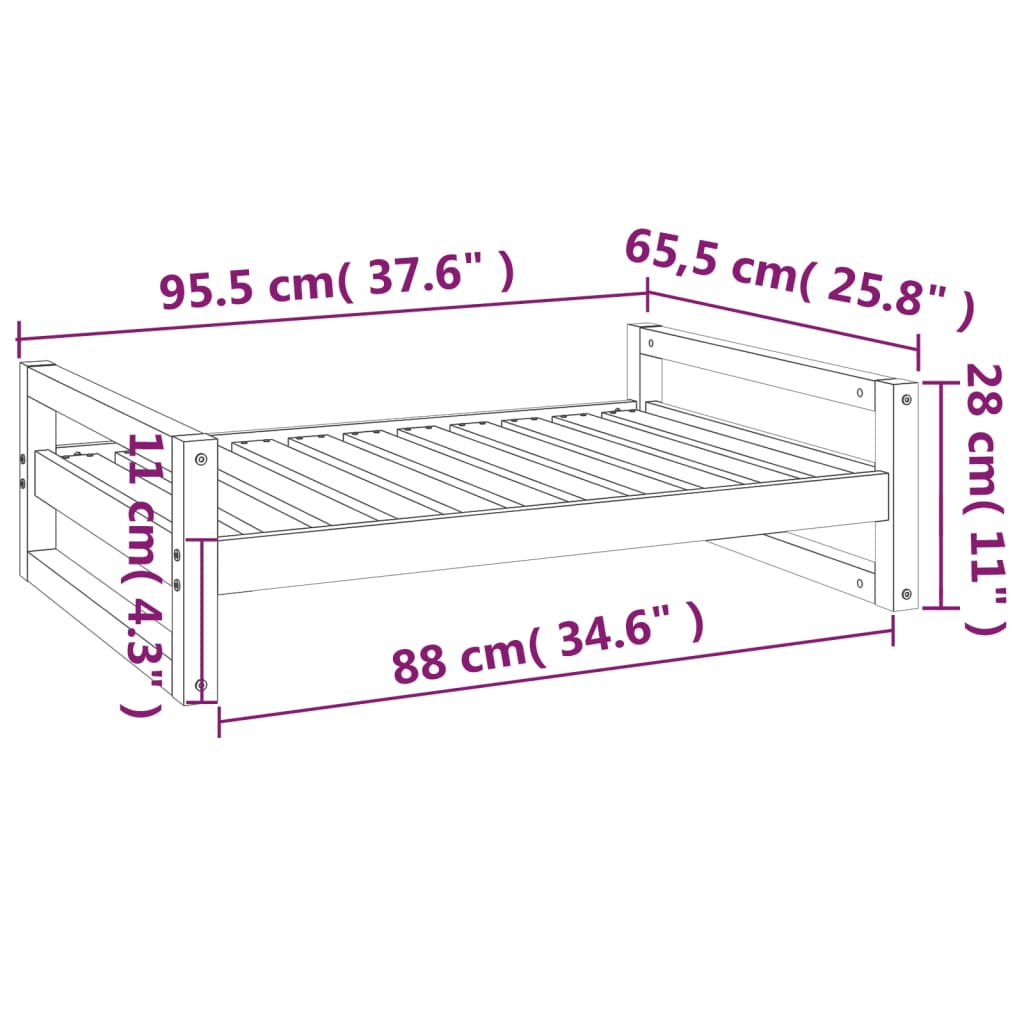 Cama para cães 95,5x65,5x28 cm madeira de pinho maciça