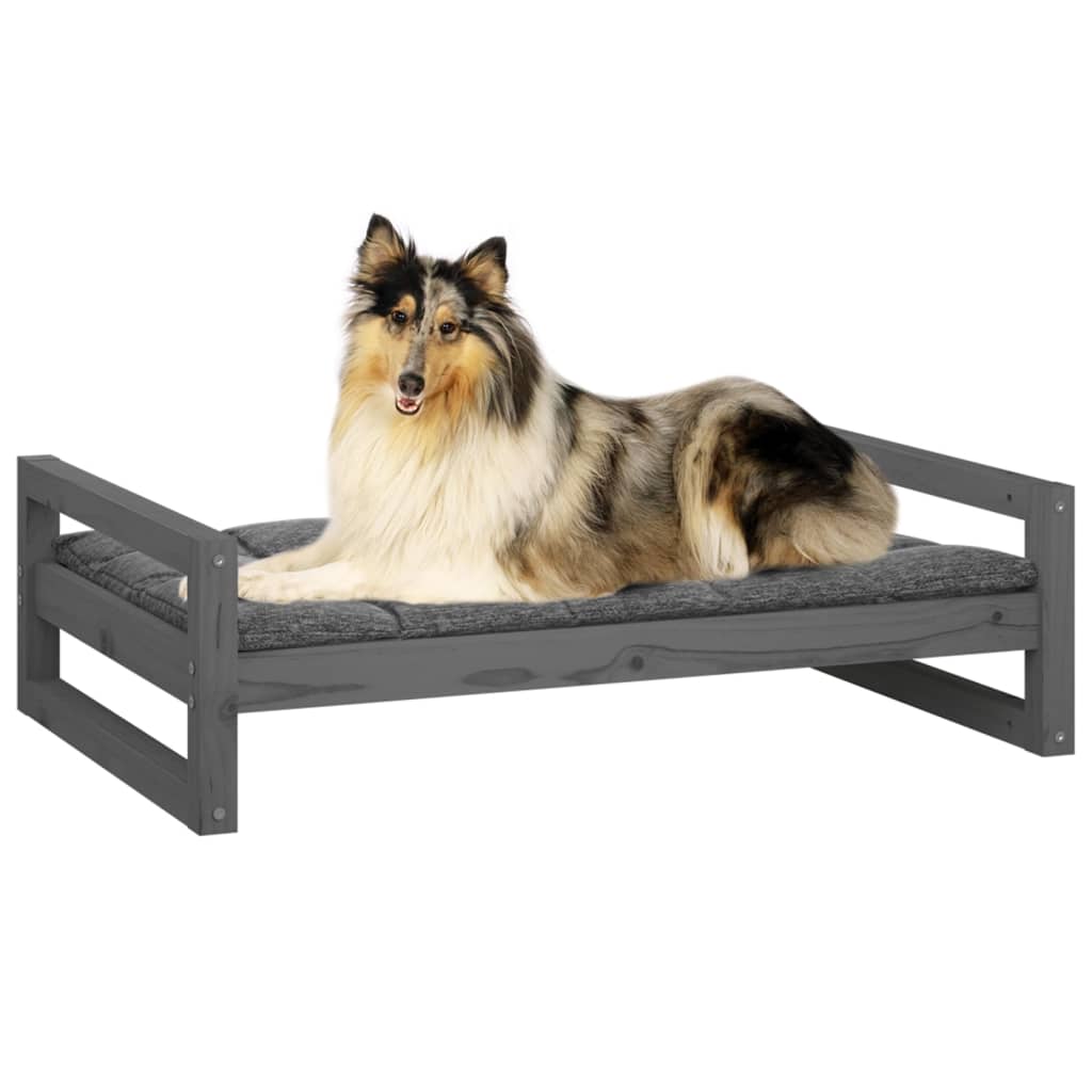 Cama para cães 95,5x65,5x28 cm madeira de pinho maciça cinzento