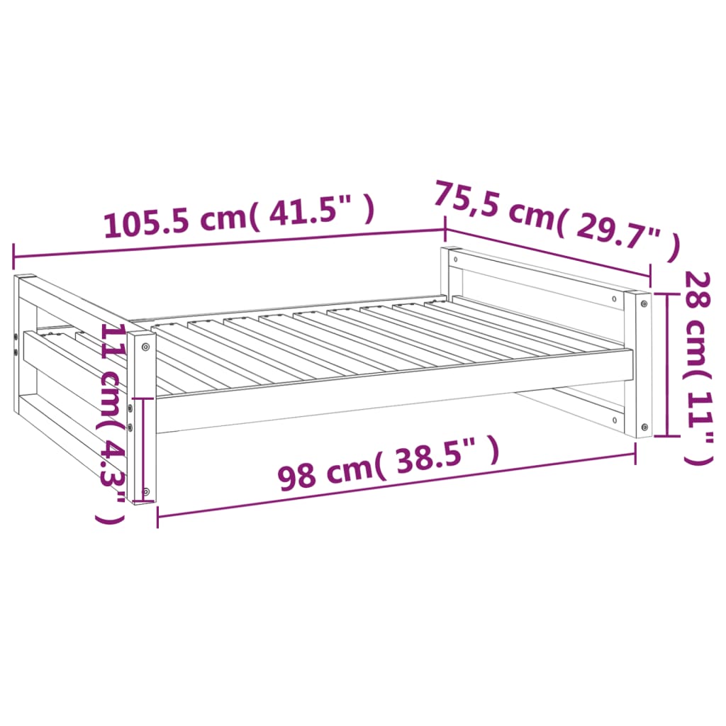 Cama para cães 105,5x75,5x28cm madeira de pinho maciça cinzento