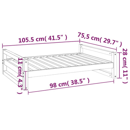 Cama para cães 105,5x75,5x28cm madeira de pinho maciça cinzento