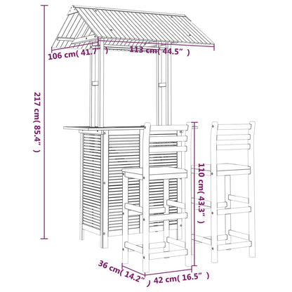 3 pcs conjunto de bar para jardim madeira de acácia maciça