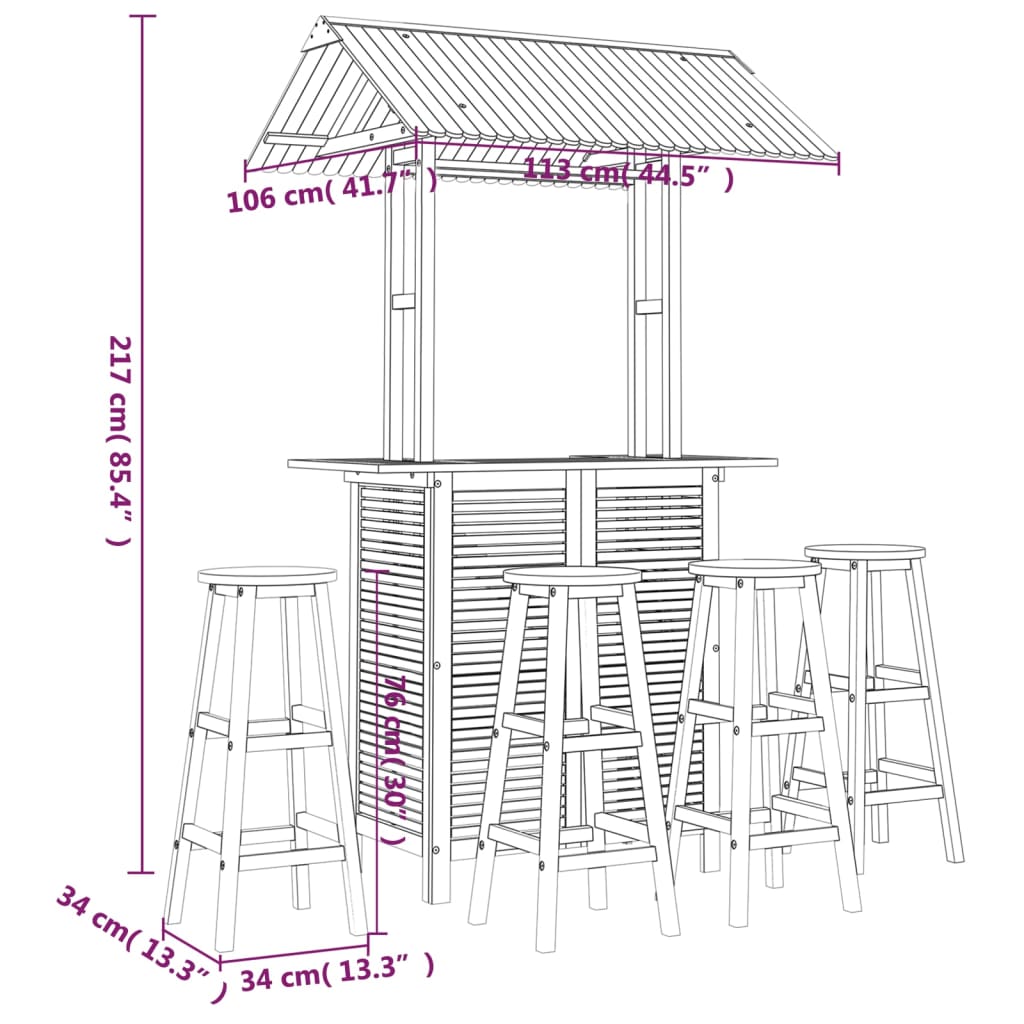 5 pcs conjunto de bar para jardim madeira de acácia maciça