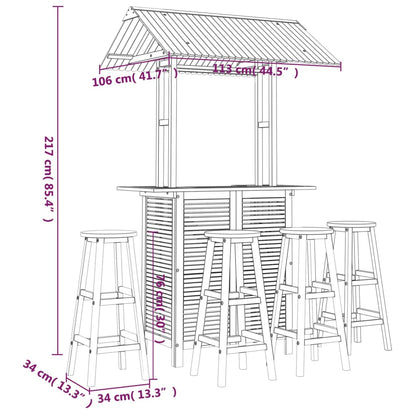 5 pcs conjunto de bar para jardim madeira de acácia maciça