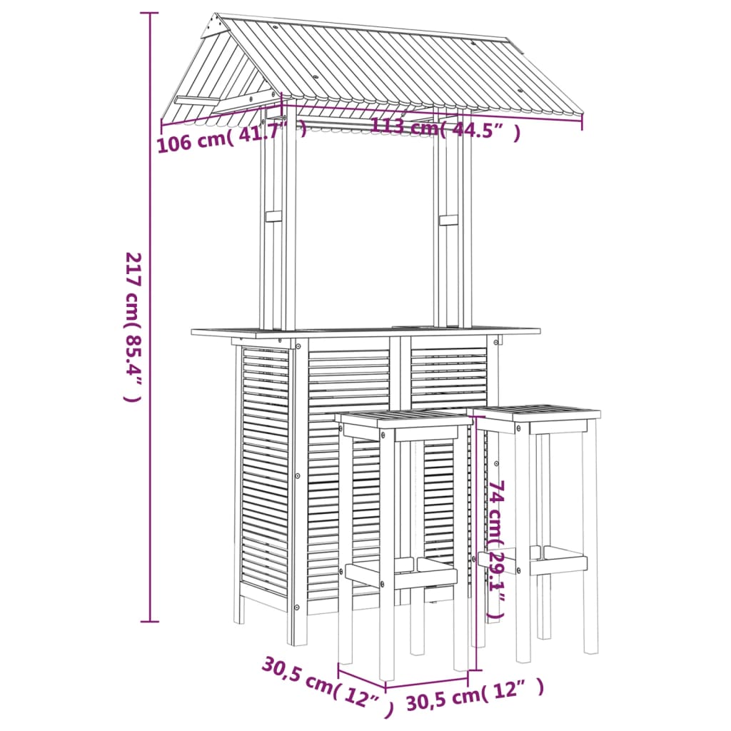 3 pcs conjunto de bar para jardim madeira de acácia maciça