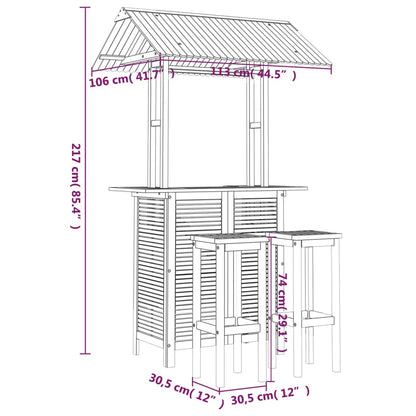 3 pcs conjunto de bar para jardim madeira de acácia maciça