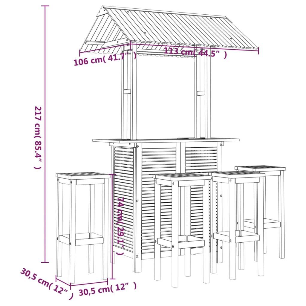 5 pcs conjunto de bar para jardim madeira de acácia maciça