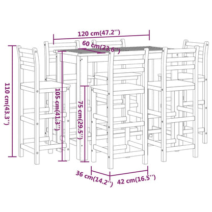 7 pcs Conjunto de bar para jardim madeira de acácia maciça