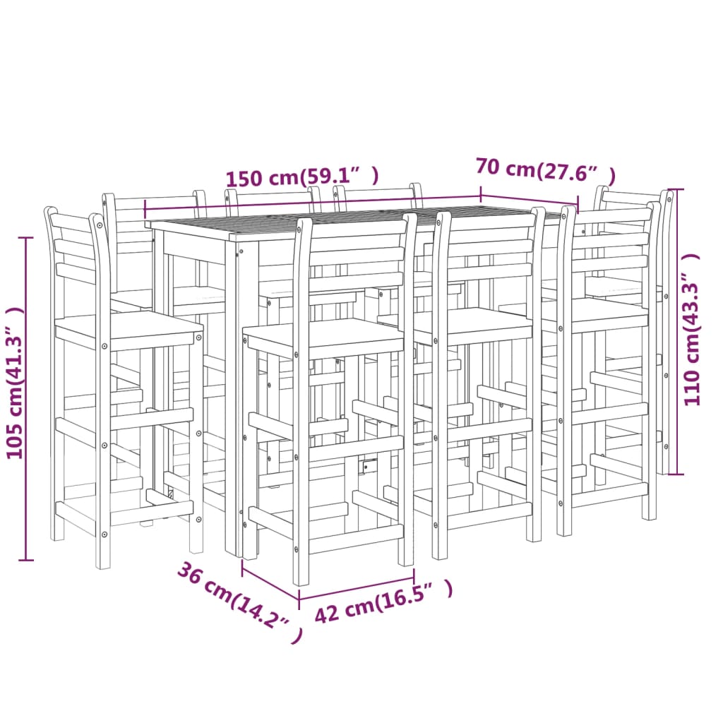 9 pcs conjunto de bar para jardim madeira de acácia maciça