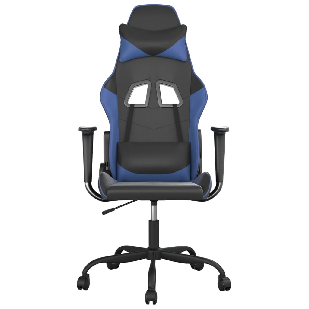 Cadeira gaming de massagens couro artificial preto e azul