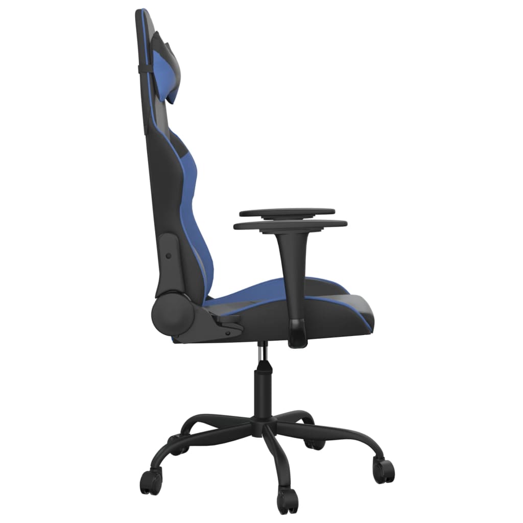 Cadeira gaming de massagens couro artificial preto e azul