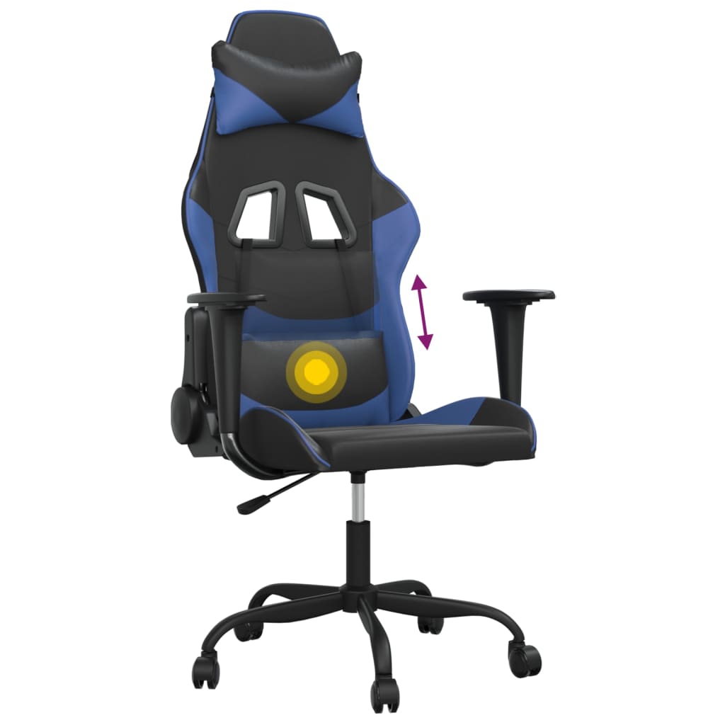 Cadeira gaming de massagens couro artificial preto e azul