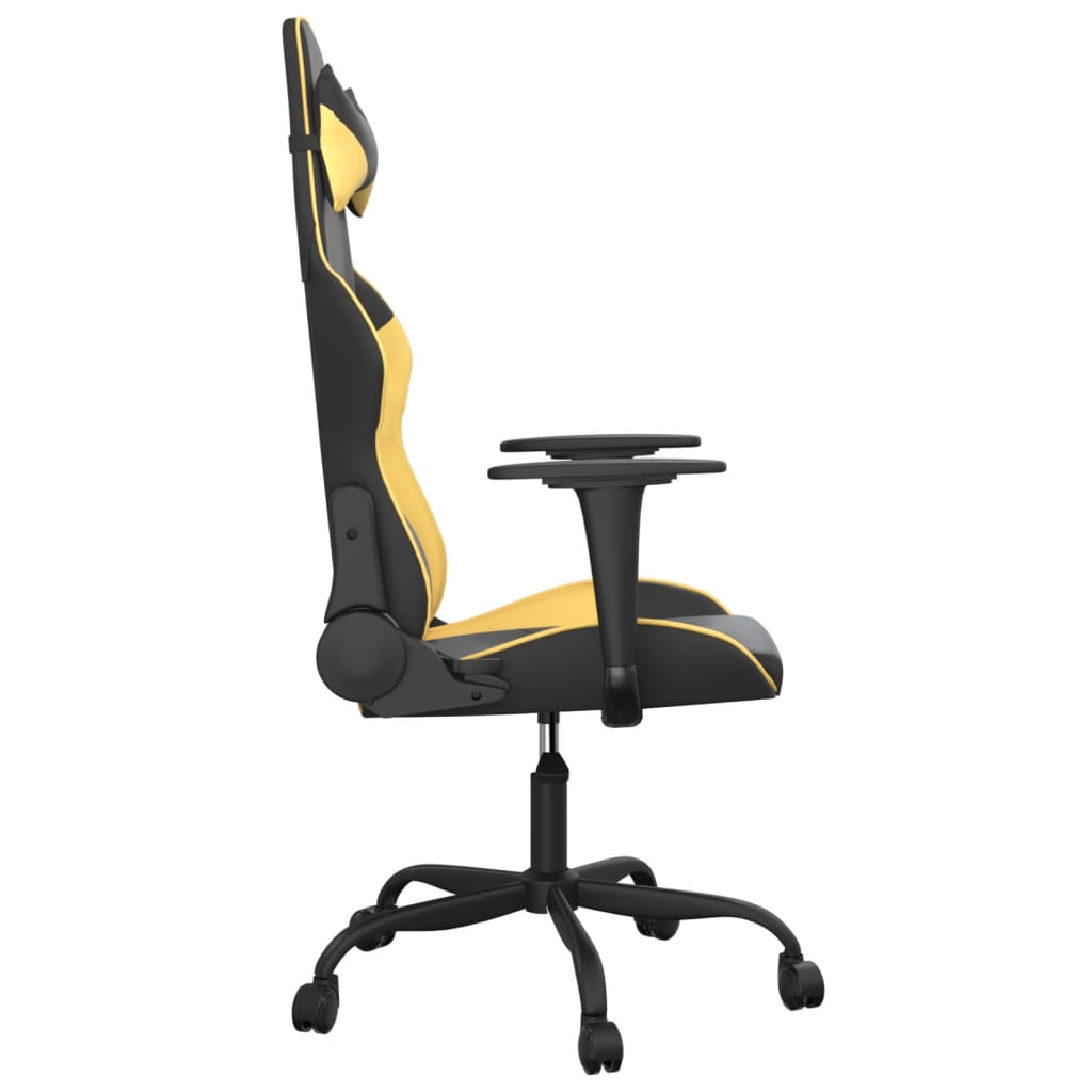 Cadeira gaming massagens couro artificial preto e dourado