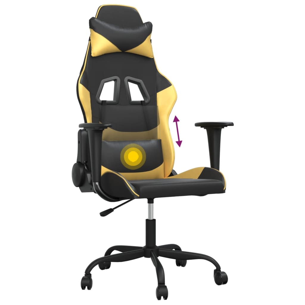 Cadeira gaming massagens couro artificial preto e dourado