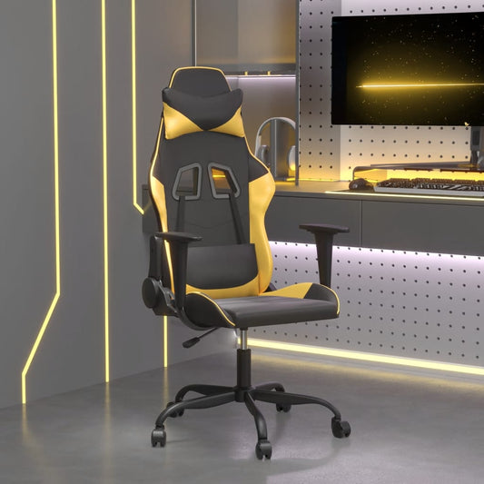 Cadeira gaming massagens couro artificial preto e dourado