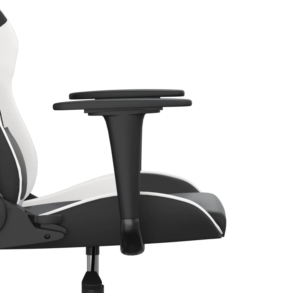 Cadeira gaming massagens couro artificial preto e branco