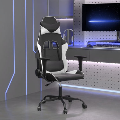 Cadeira gaming massagens couro artificial preto e branco