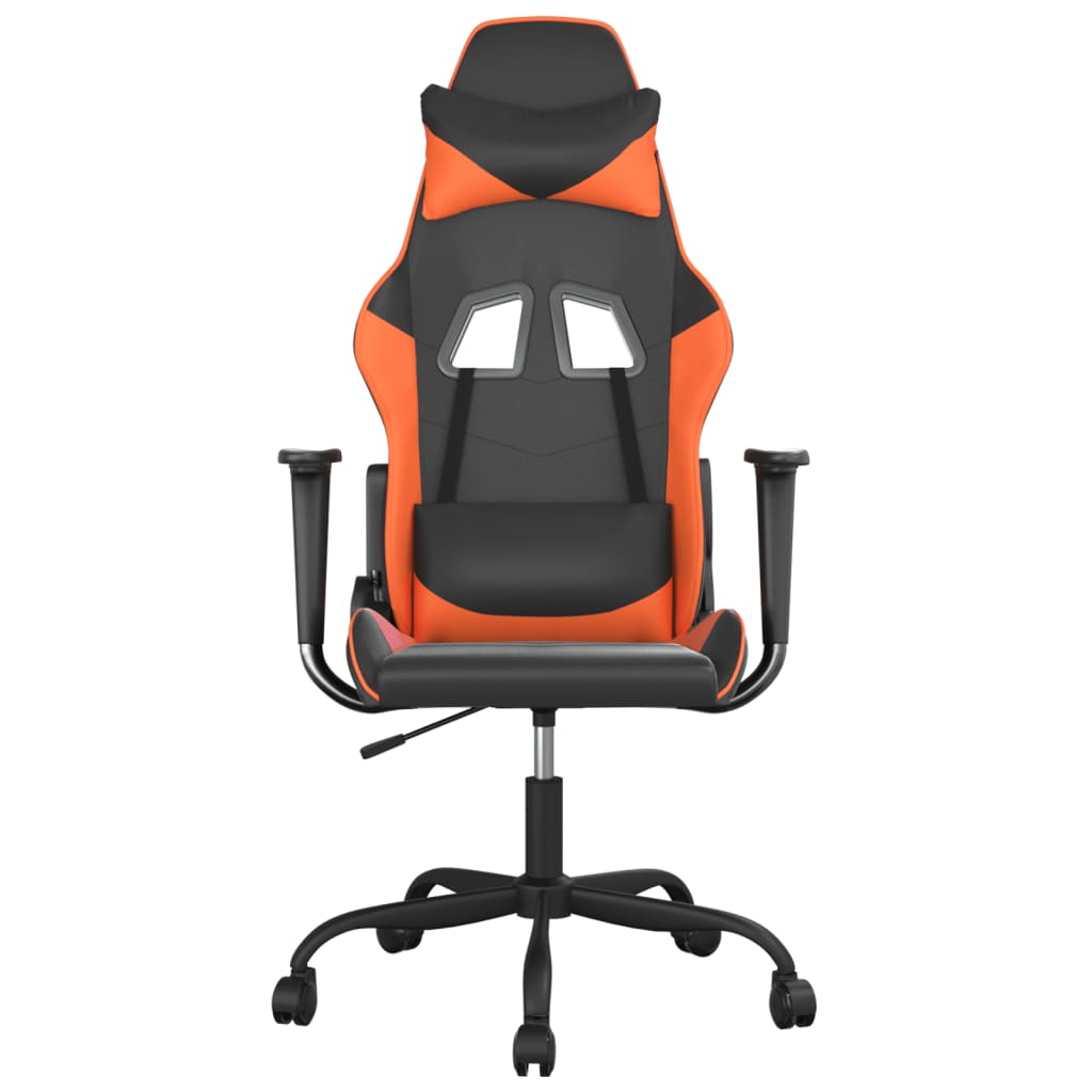 Cadeira gaming massagens couro artificial preto e laranja