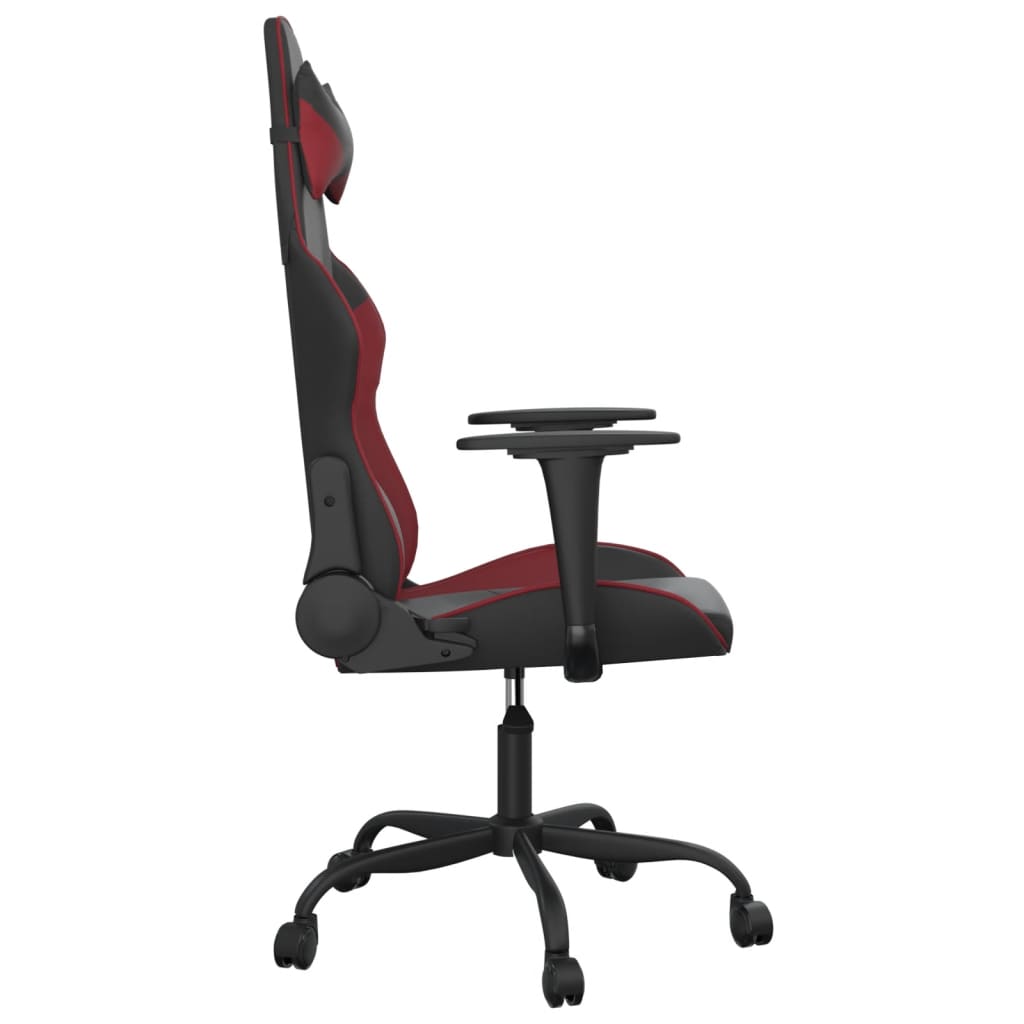 Cadeira gaming massagens couro artificial preto/vermelho tinto