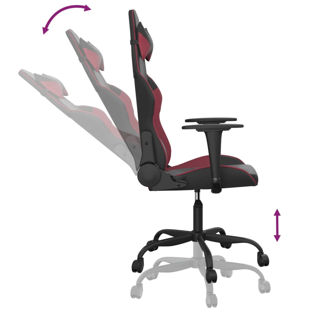 Cadeira gaming massagens couro artificial preto/vermelho tinto