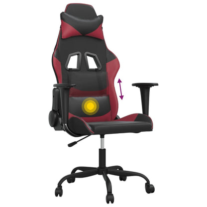 Cadeira gaming massagens couro artificial preto/vermelho tinto