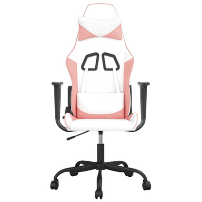 Cadeira gaming massagens couro artificial branco e rosa