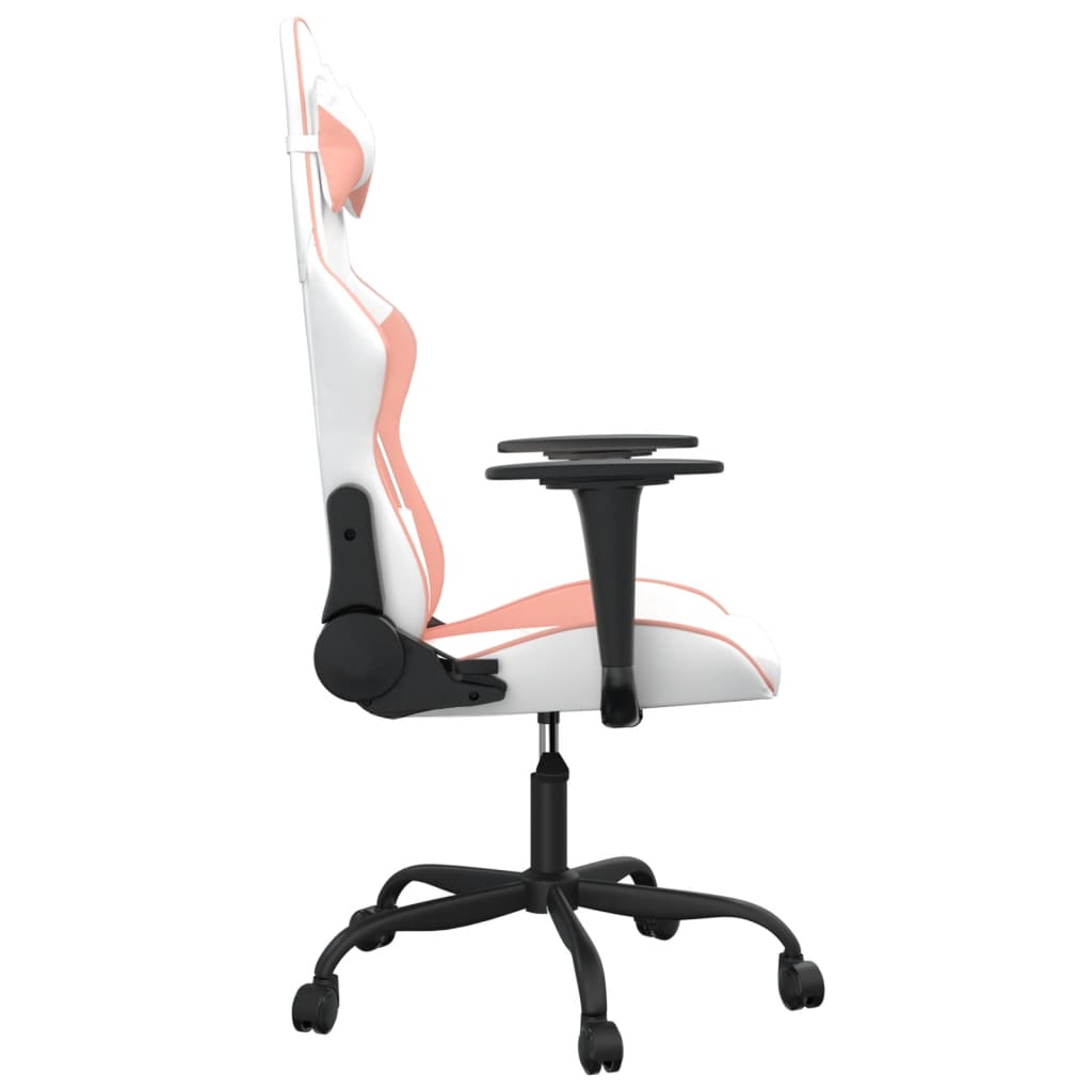 Cadeira gaming massagens couro artificial branco e rosa