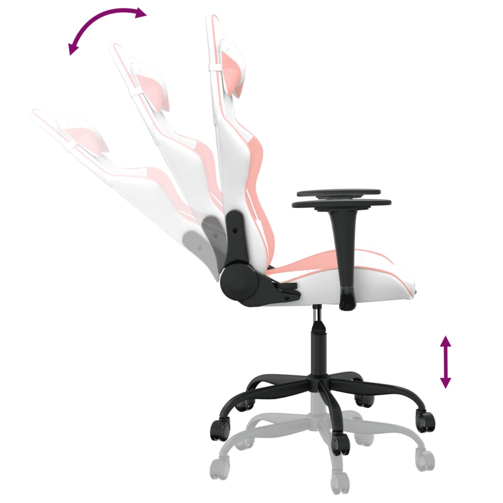 Cadeira gaming massagens couro artificial branco e rosa