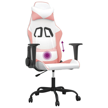 Cadeira gaming massagens couro artificial branco e rosa