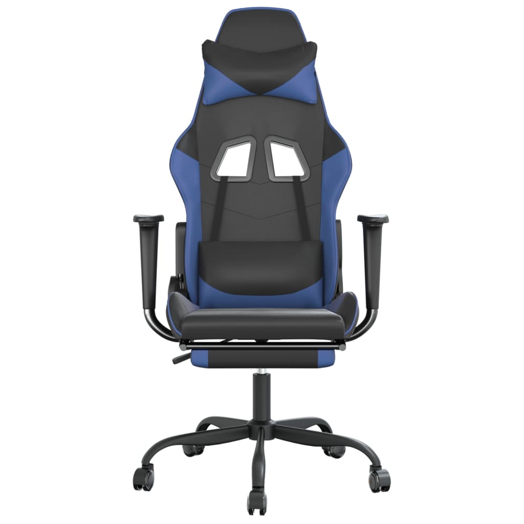 Cadeira gaming massagens c/ apoio pés couro artif. preto/azul