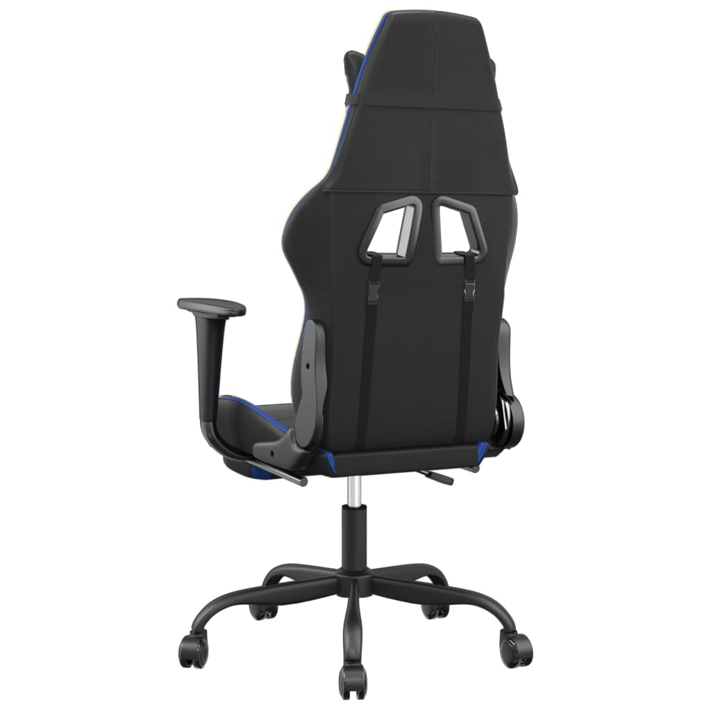 Cadeira gaming massagens c/ apoio pés couro artif. preto/azul