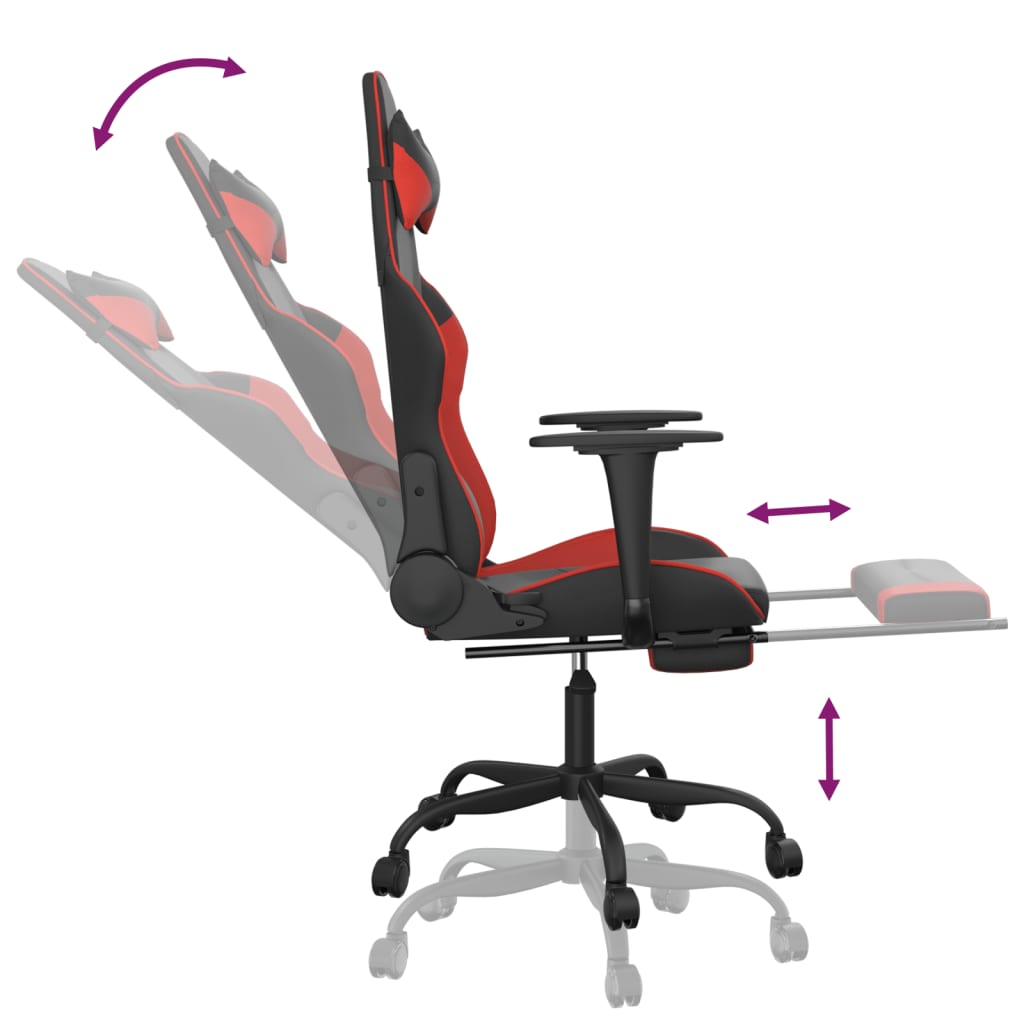 Cadeira gaming massagem + apoio pés couro artif. preto/vermelho