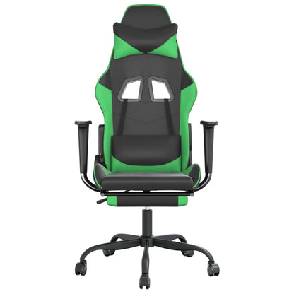 Cadeira gaming massagens c/ apoio pés couro artif. preto/verde