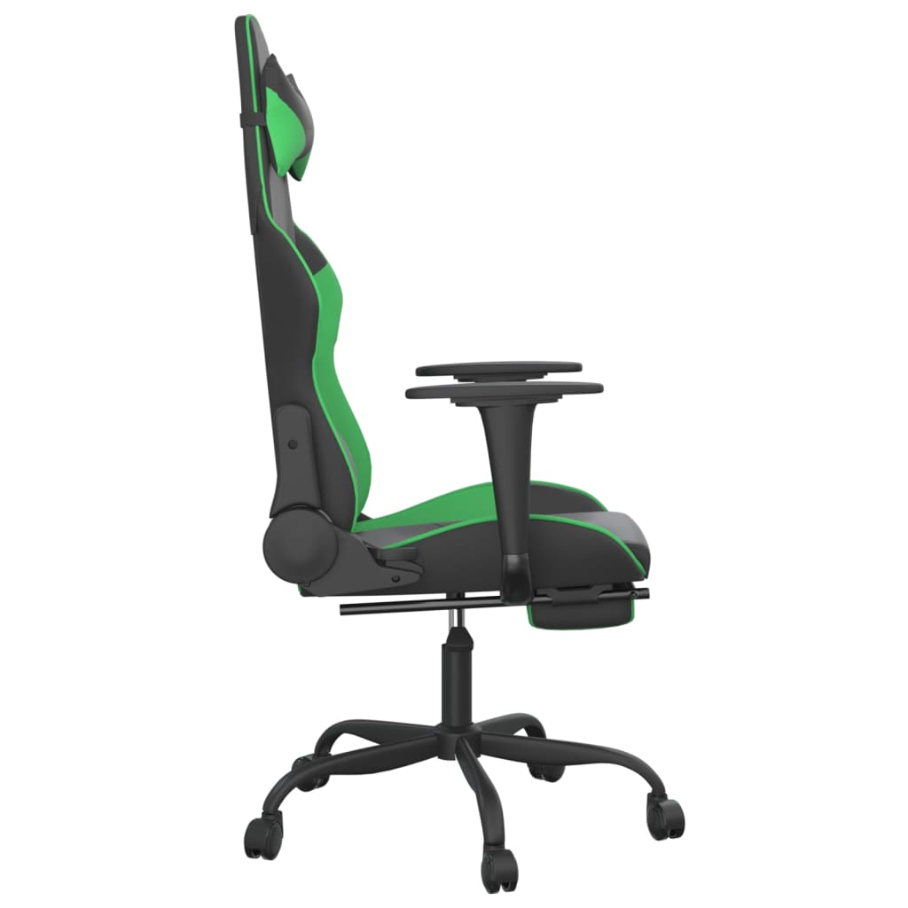 Cadeira gaming massagens c/ apoio pés couro artif. preto/verde