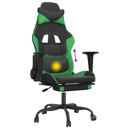 Cadeira gaming massagens c/ apoio pés couro artif. preto/verde