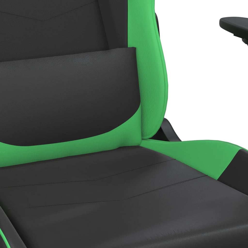 Cadeira gaming massagens c/ apoio pés couro artif. preto/verde