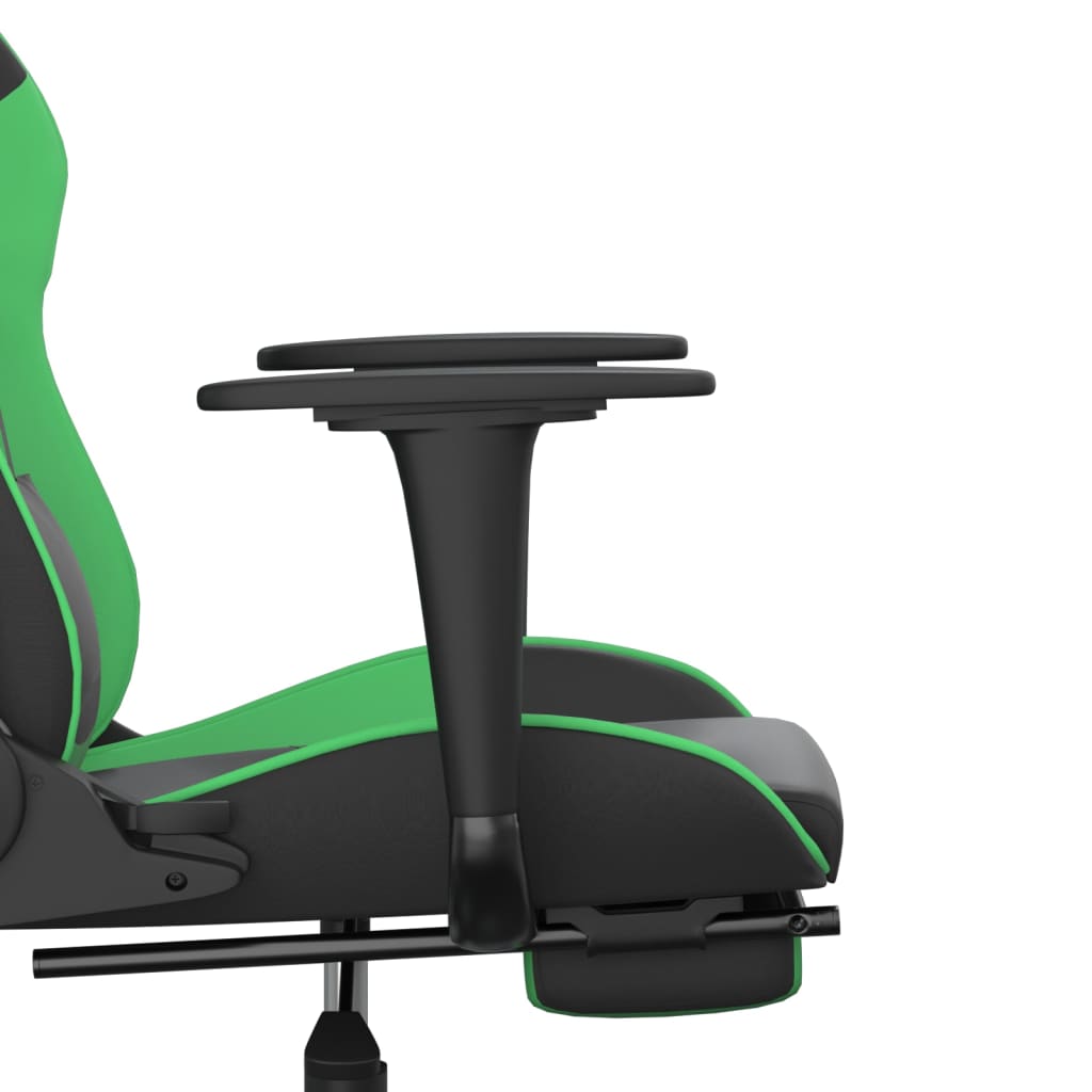 Cadeira gaming massagens c/ apoio pés couro artif. preto/verde