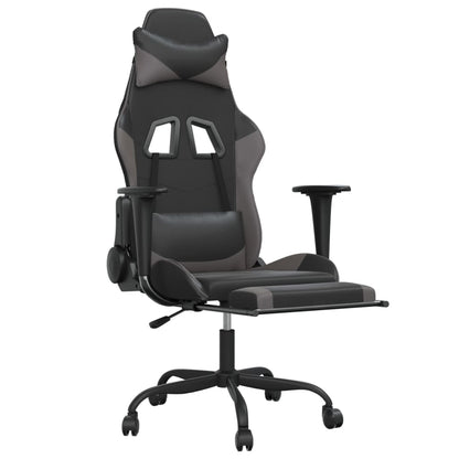 Cadeira gaming massagens c/ apoio pés couro artif. preto/cinza