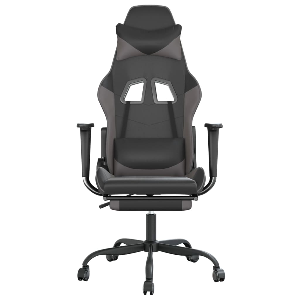 Cadeira gaming massagens c/ apoio pés couro artif. preto/cinza