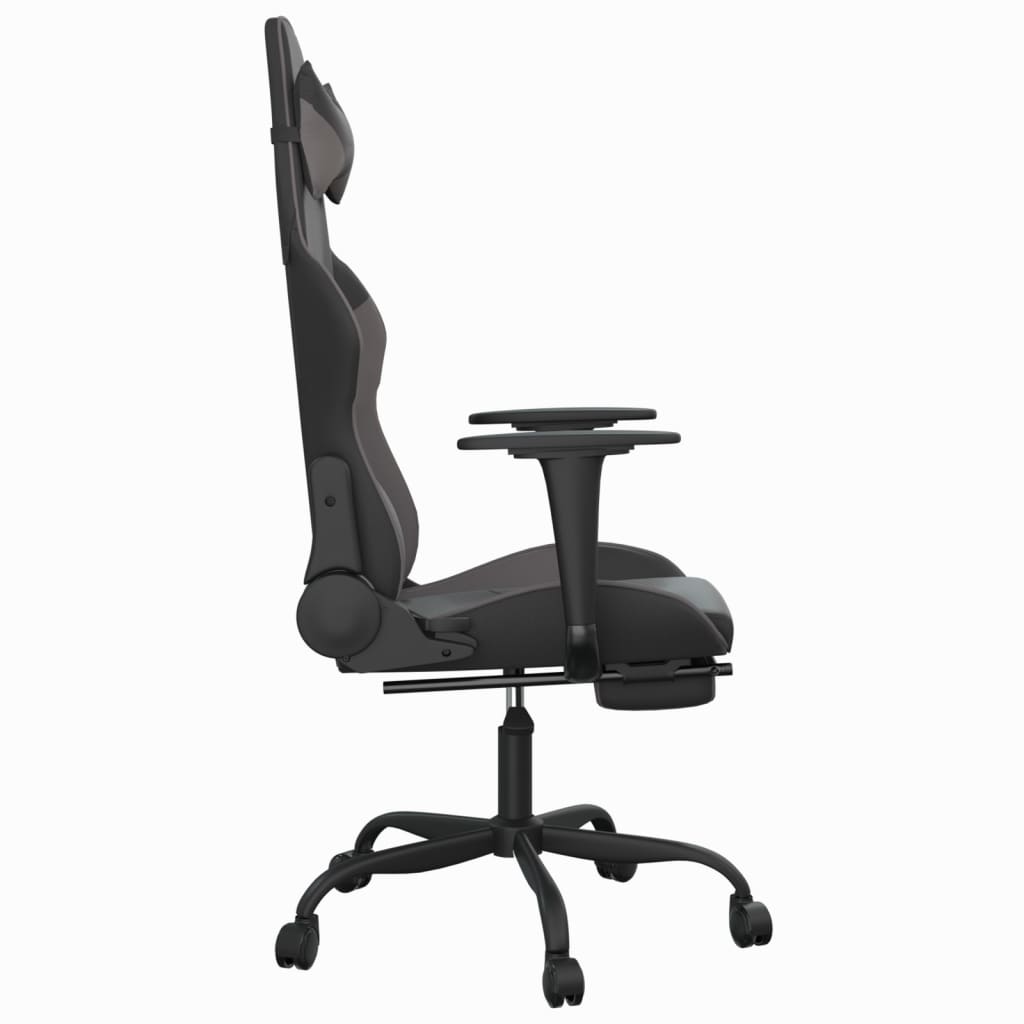 Cadeira gaming massagens c/ apoio pés couro artif. preto/cinza