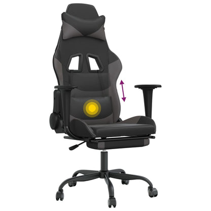 Cadeira gaming massagens c/ apoio pés couro artif. preto/cinza