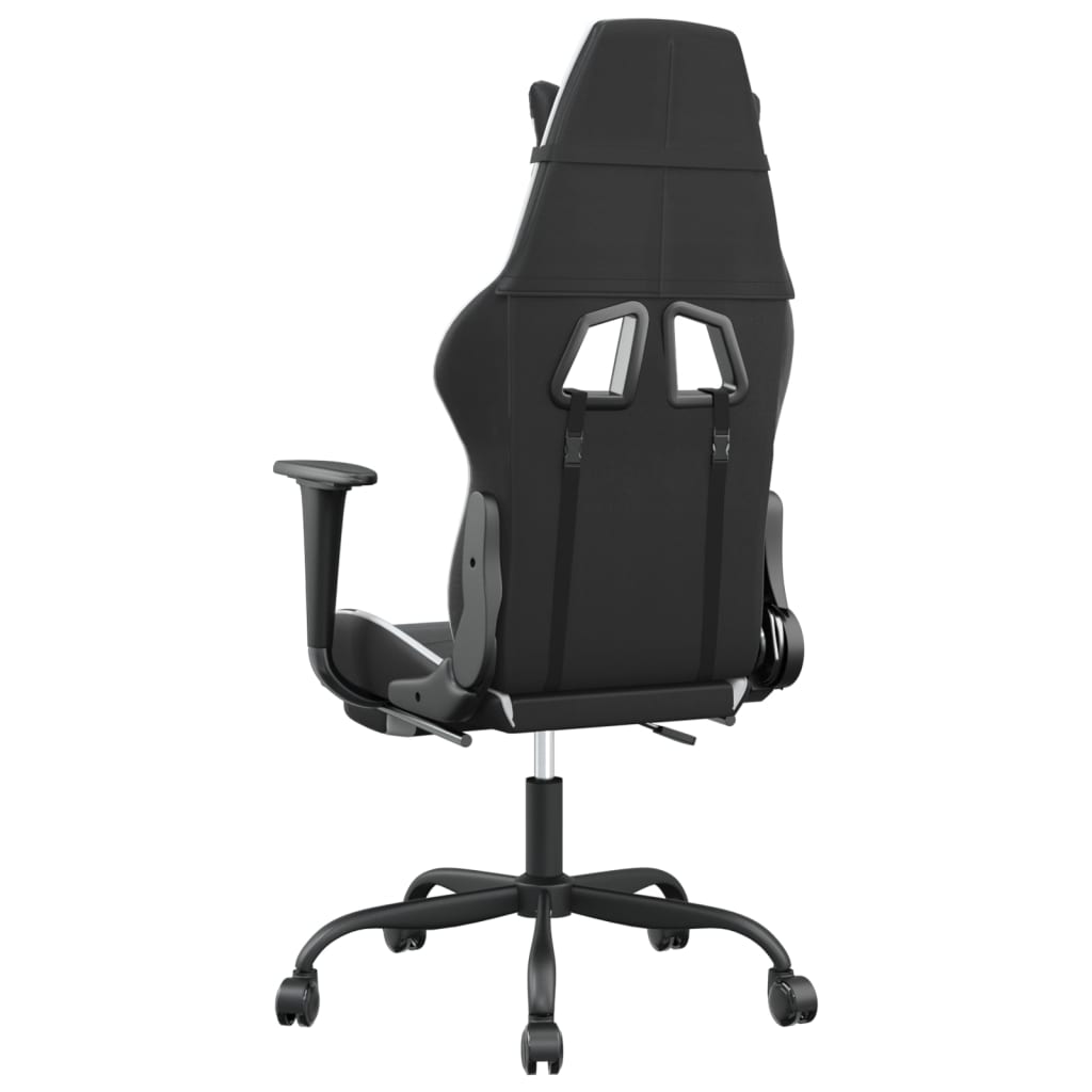 Cadeira gaming massagens c/ apoio pés couro artif. preto/branco