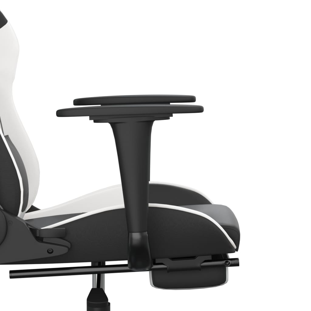 Cadeira gaming massagens c/ apoio pés couro artif. preto/branco